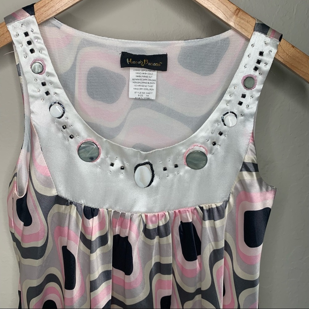 HANNAH BANANA Embellished Retro Print Dress Mod 70’s Bubble Hem Sleeveless 14 - Picture 14 of 14